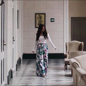 Tropical print wide leg pants